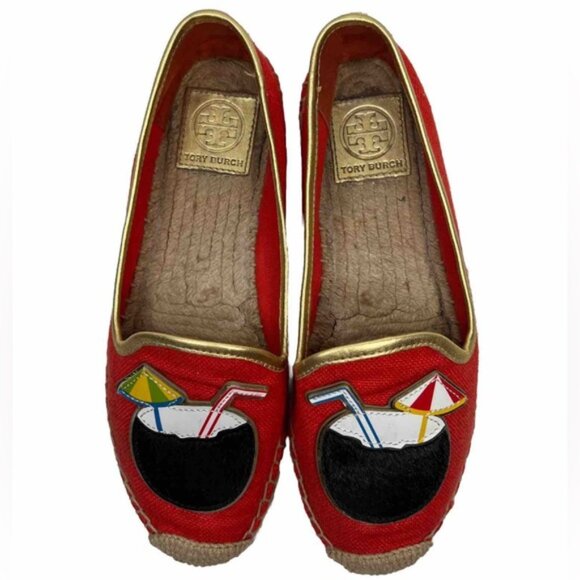 Tory Burch Shoes - TORY BURCH Samba Gold Calf Hair Espadrille-Linen Metallic Mestico Shoes Sz 7